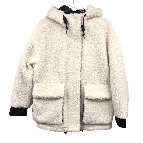 Andrew Marc New York Saros Faux Sherpa Jacket M Flap Pockets Zip Up Long Sleeve - Picture 1 of 6